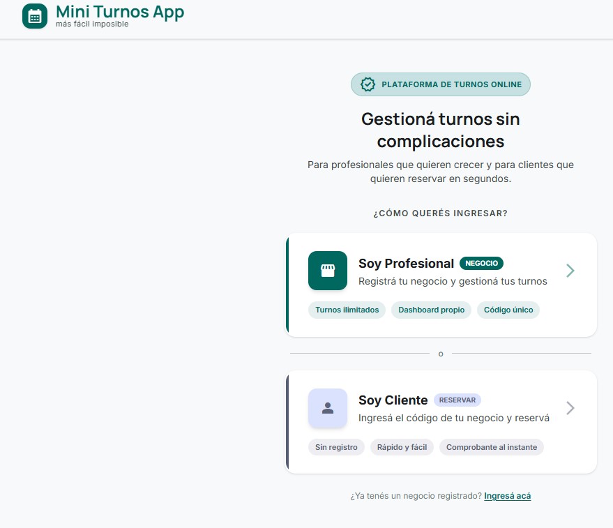 Mini Turnos — Inicio